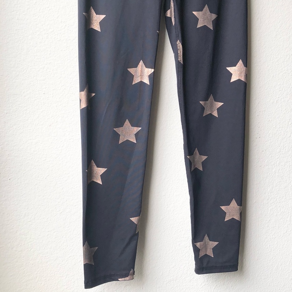 Terez Black Gold Star Foil Printed Tall Band Leggings Sz M - Picture 5 of 13